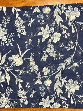 Laura Ashley Indigo Floral Pillow Shams Reversible Ticking Stripe Cottage Core